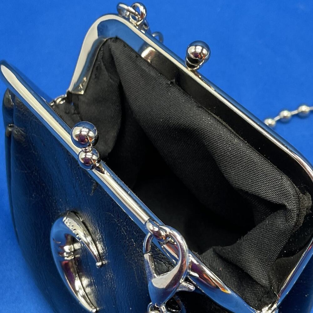 Little Black Crescent Moon Accent Crossbody or Clutch Purse Chrome Hardware - Picture 8 of 10